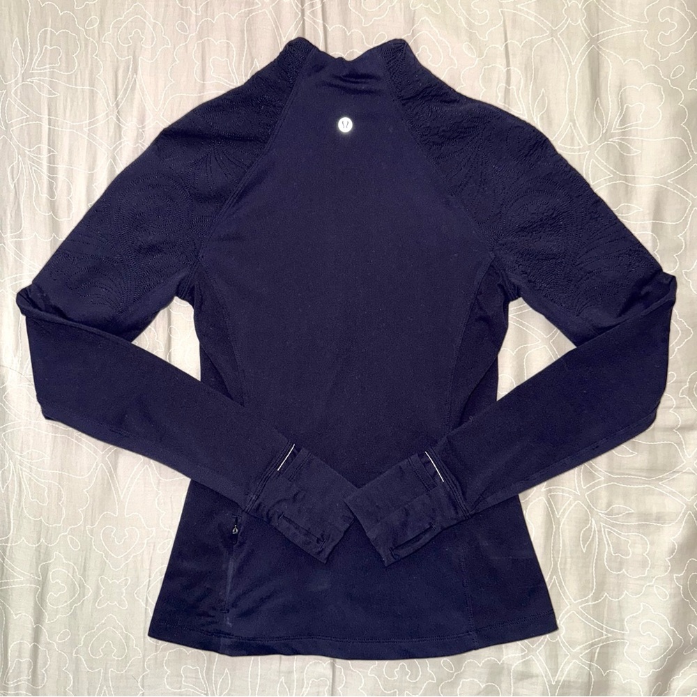 Vintage Lululemon Quarter Zip with Floral Embroidery Navy